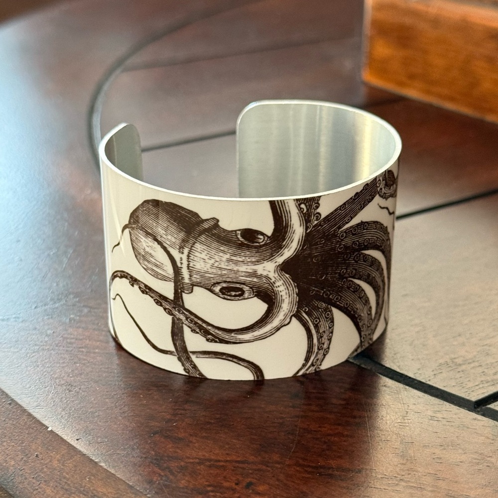 Signed Octopus Design Enamel Cuff Bracelet